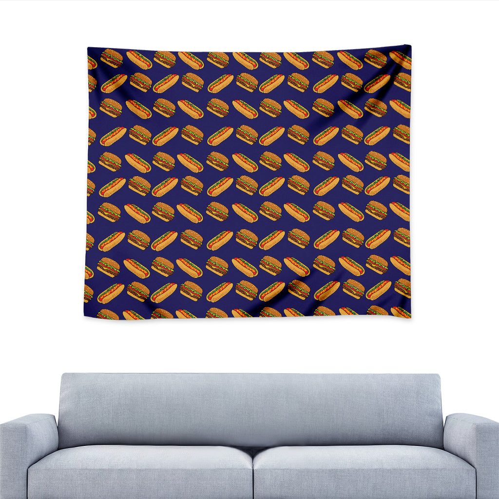 Hot Dog And Hamburger Pattern Print Tapestry