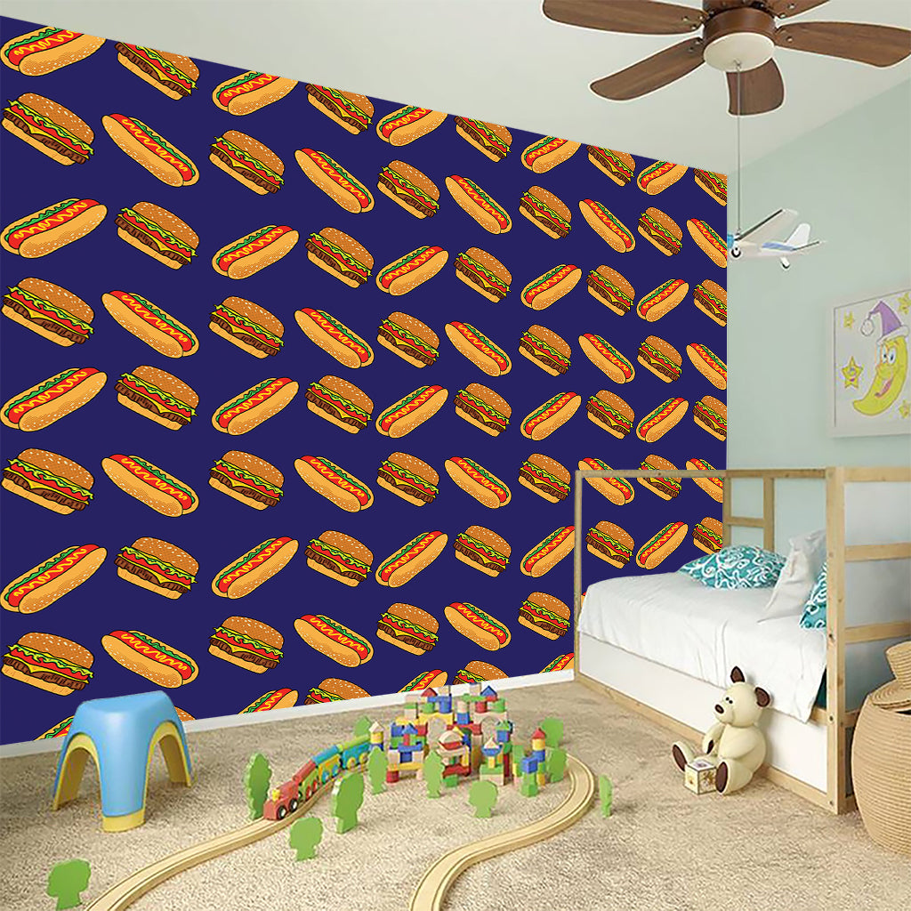 Hot Dog And Hamburger Pattern Print Wall Sticker
