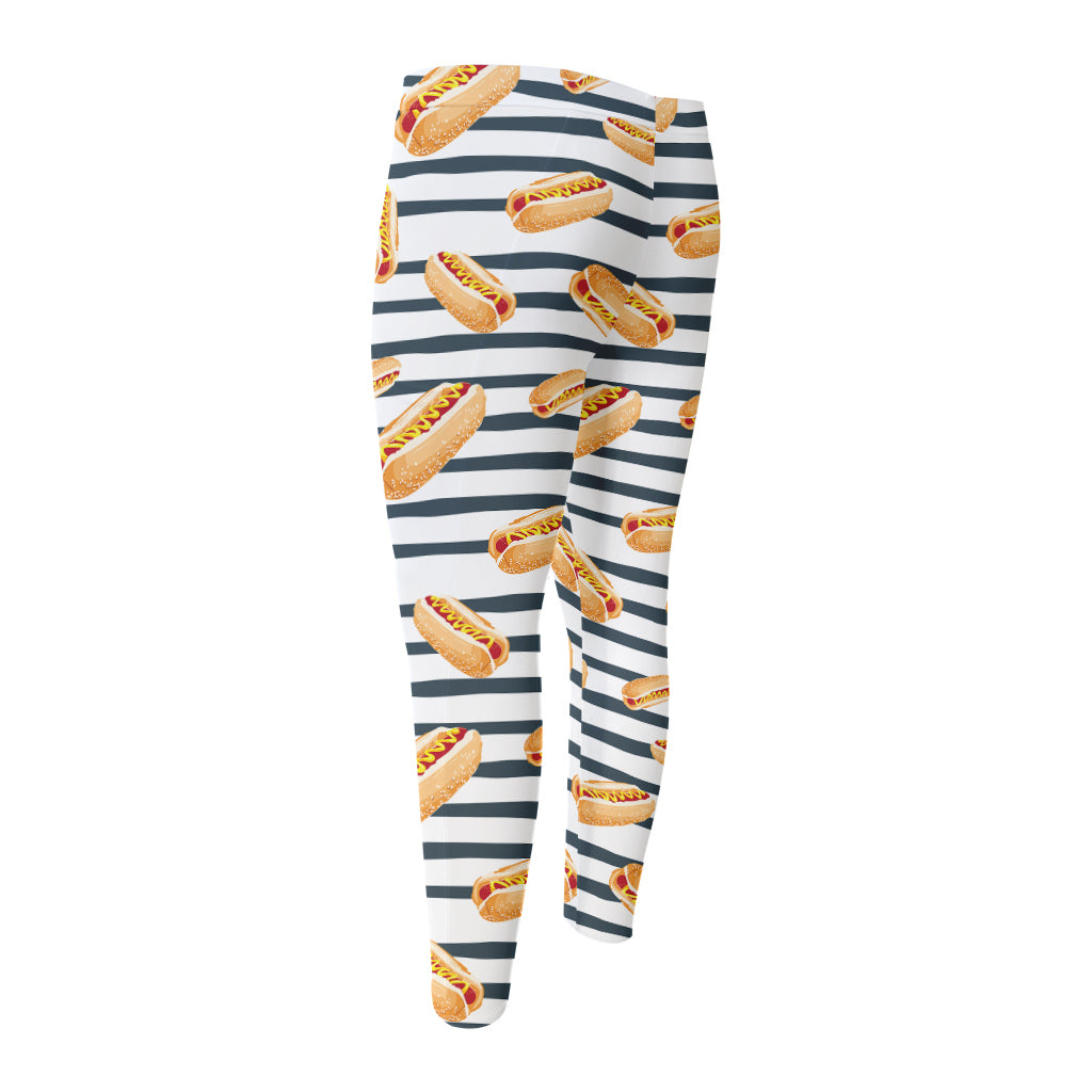 Hot Dog Striped Pattern Print Men's Compression Pants