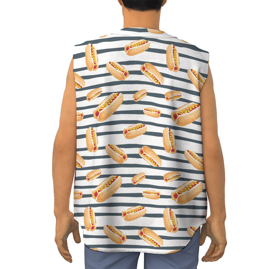 Hot Dog Striped Pattern Print Sleeveless Baseball Jersey