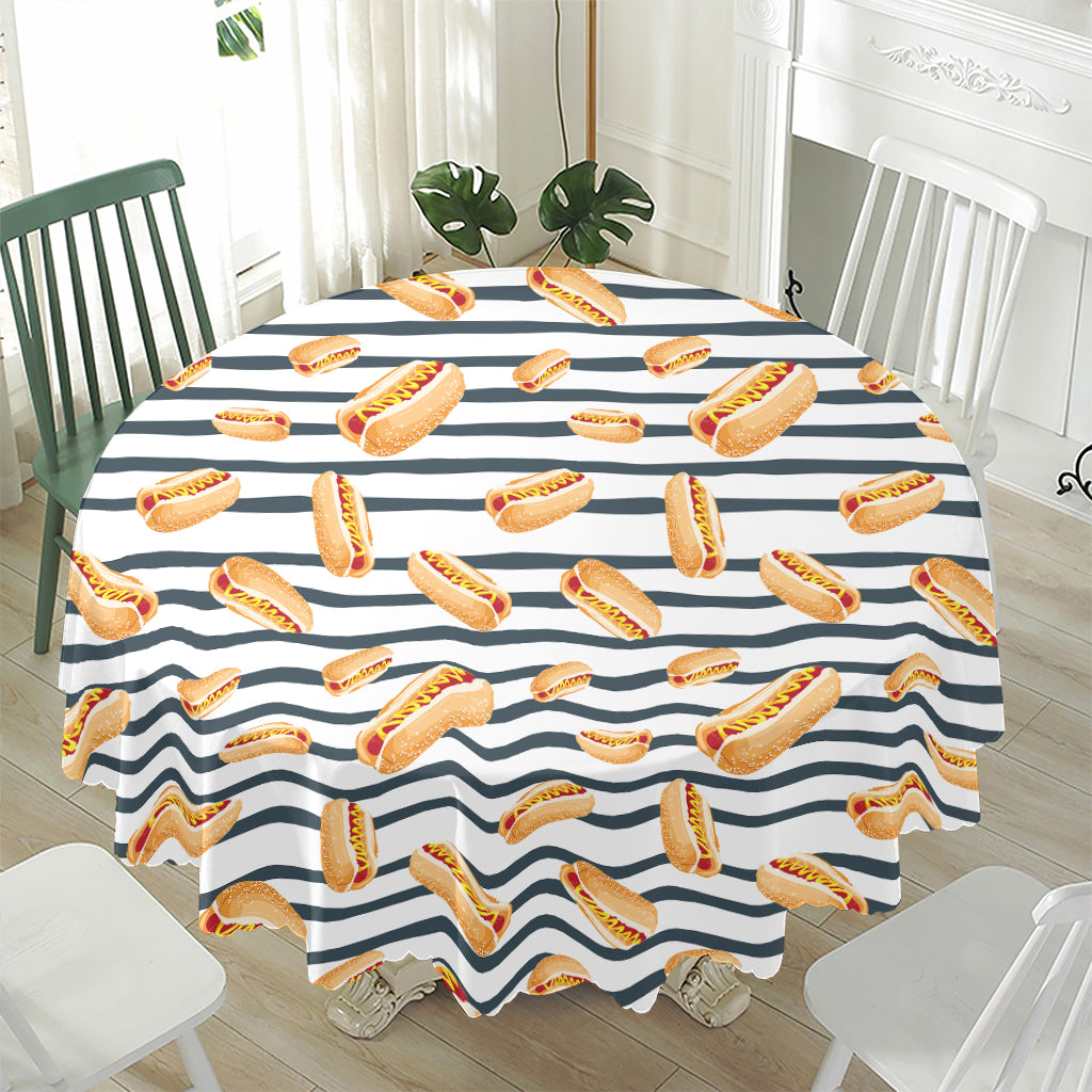 Hot Dog Striped Pattern Print Waterproof Round Tablecloth