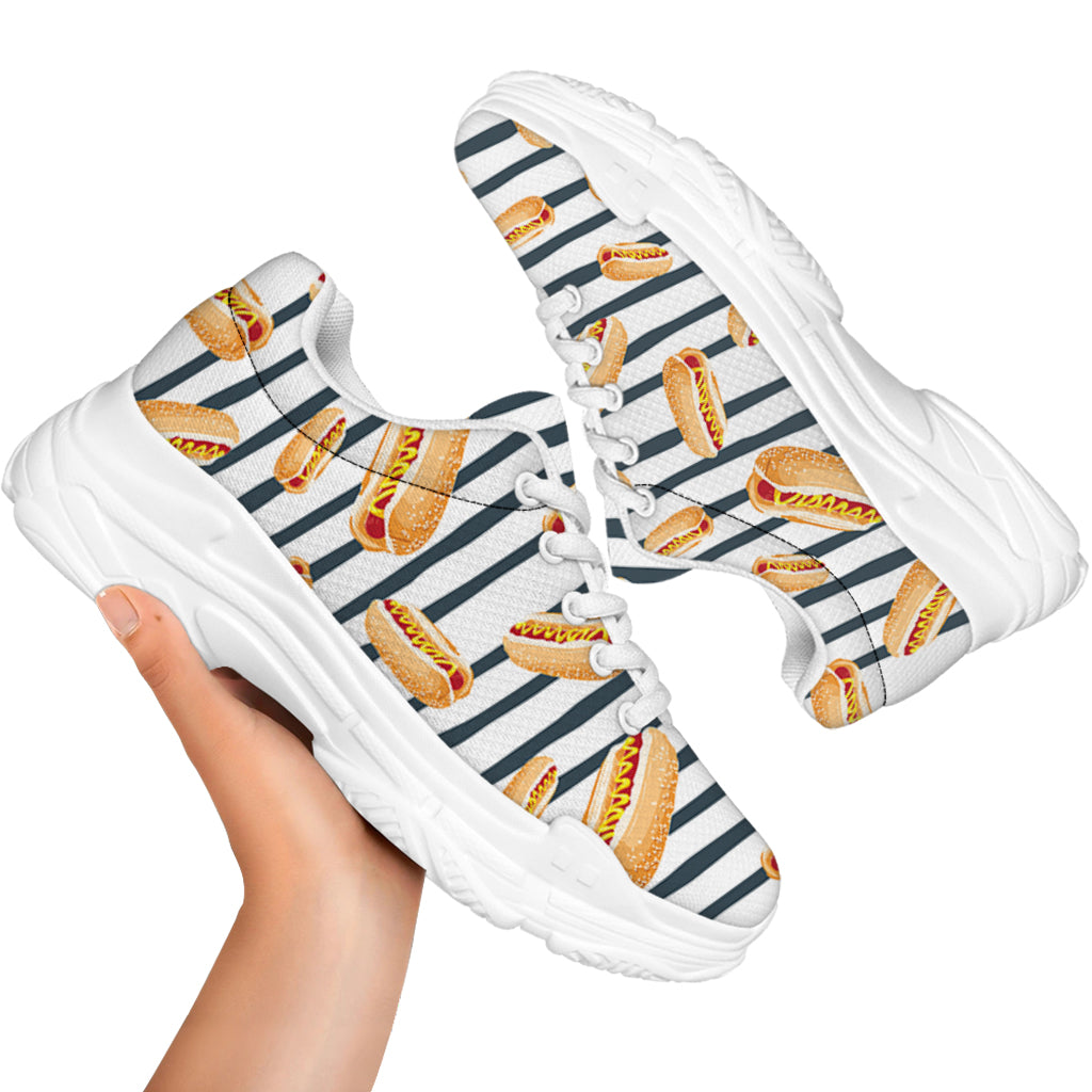 Hot Dog Striped Pattern Print White Chunky Shoes