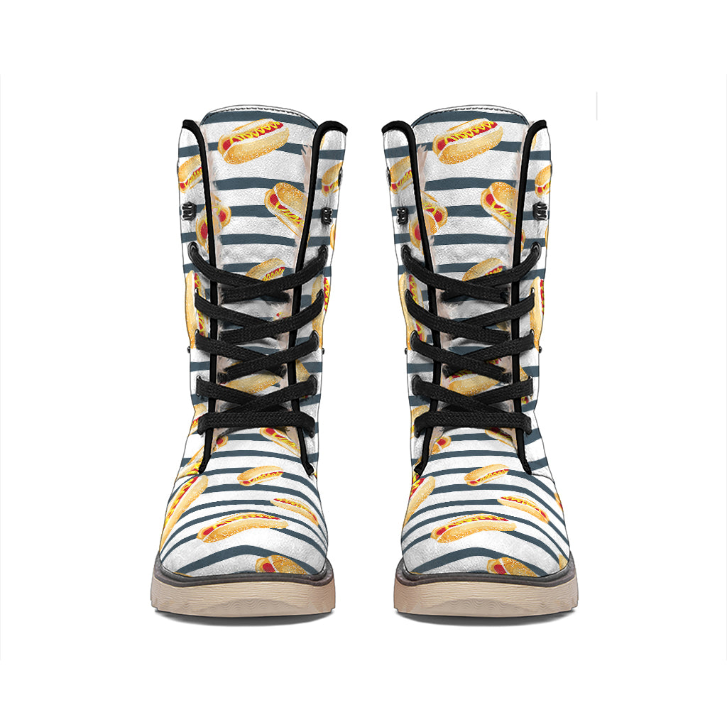 Hot Dog Striped Pattern Print Winter Boots