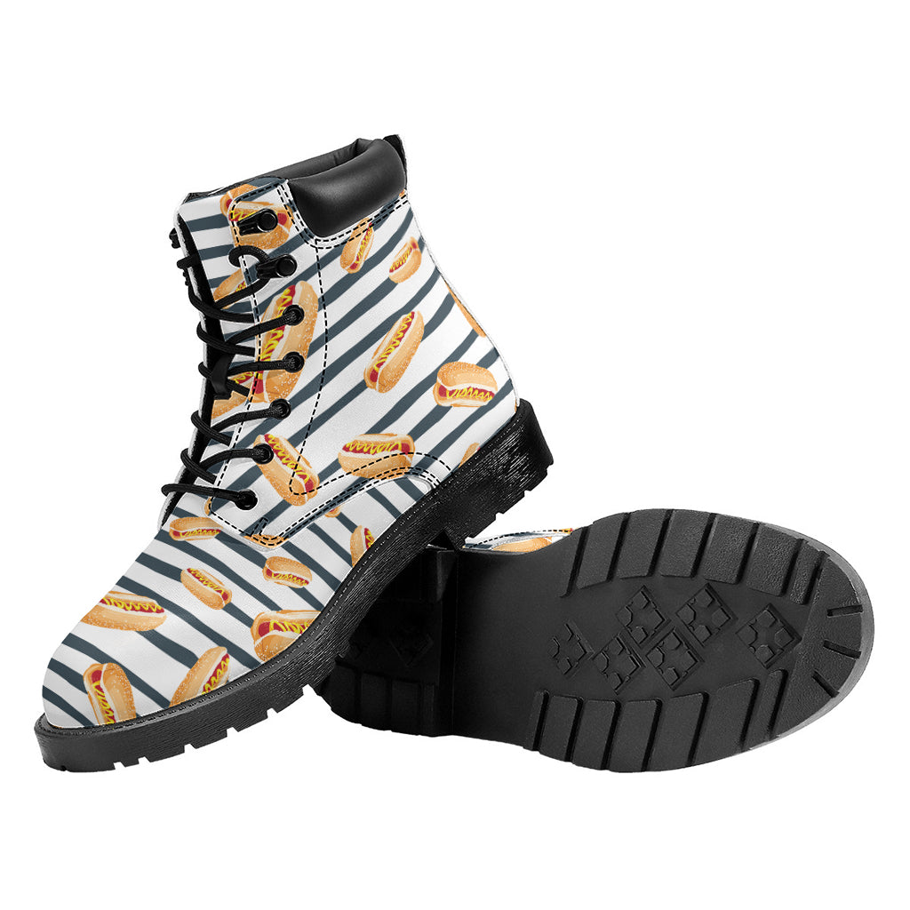 Hot Dog Striped Pattern Print Work Boots