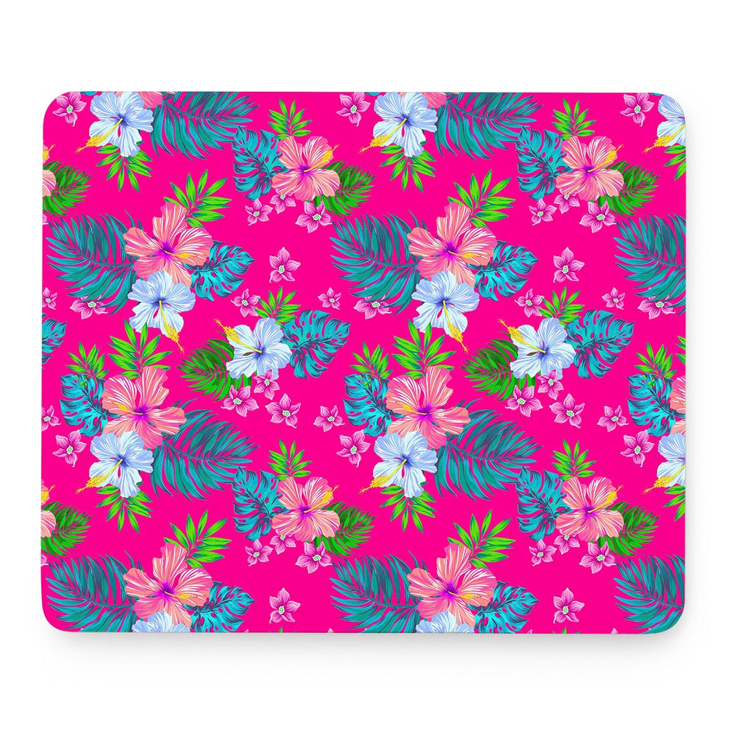 Hot Pink Aloha Hibiscus Pattern Print Mouse Pad
