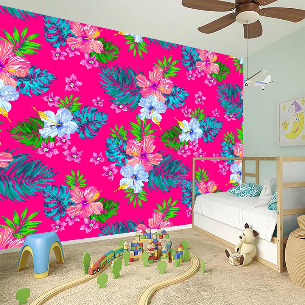 Hot Pink Aloha Hibiscus Pattern Print Wall Sticker