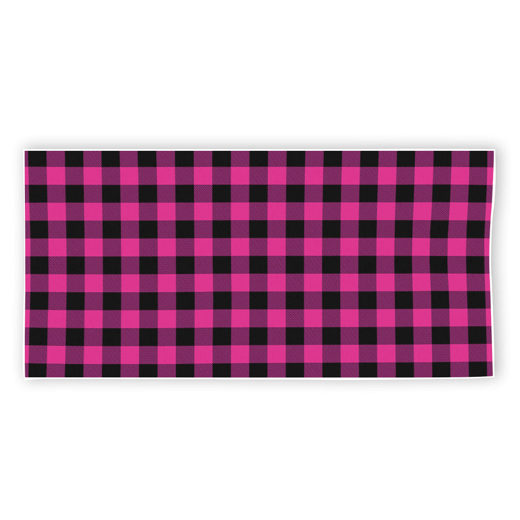 Hot Pink And Black Buffalo Check Print Beach Towel