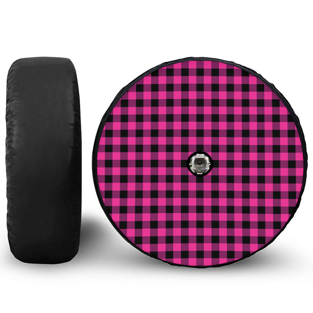 Hot Pink And Black Buffalo Check Print Tire Cover With Camera Hole