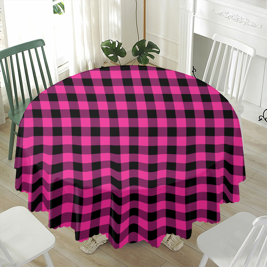 Hot Pink And Black Buffalo Check Print Waterproof Round Tablecloth