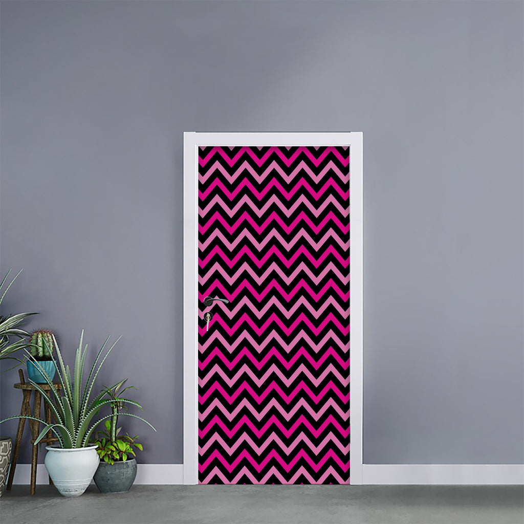 Hot Pink And Black Chevron Pattern Print Door Sticker