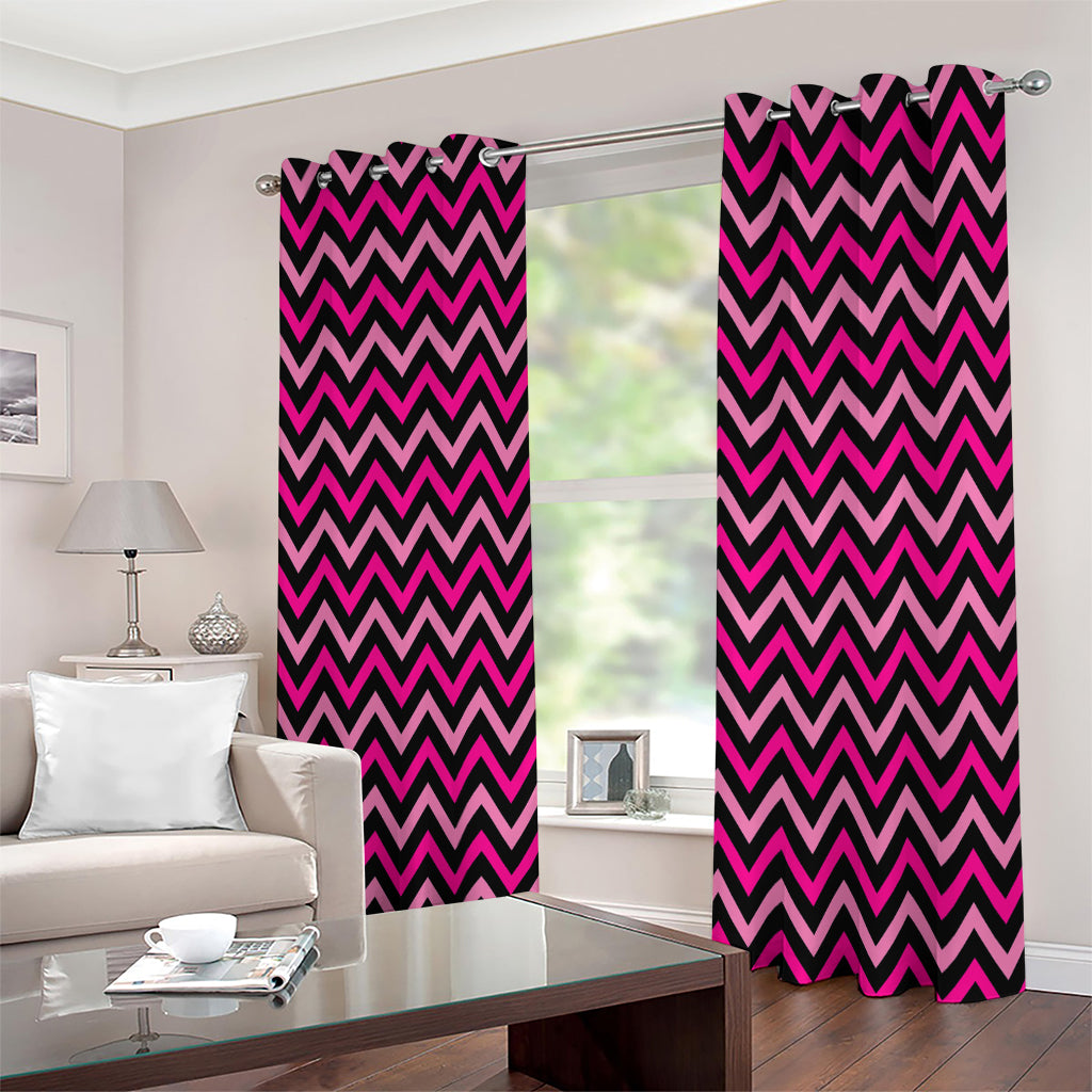 Hot Pink And Black Chevron Pattern Print Extra Wide Grommet Curtains