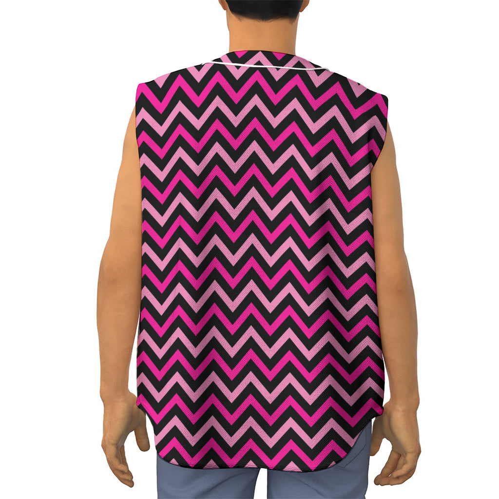 Hot Pink And Black Chevron Pattern Print Sleeveless Baseball Jersey