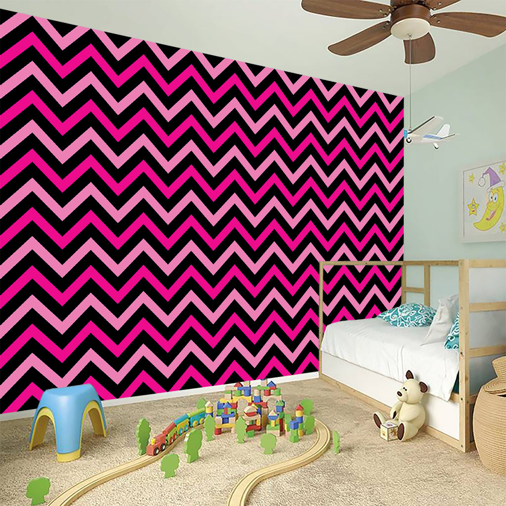 Hot Pink And Black Chevron Pattern Print Wall Sticker