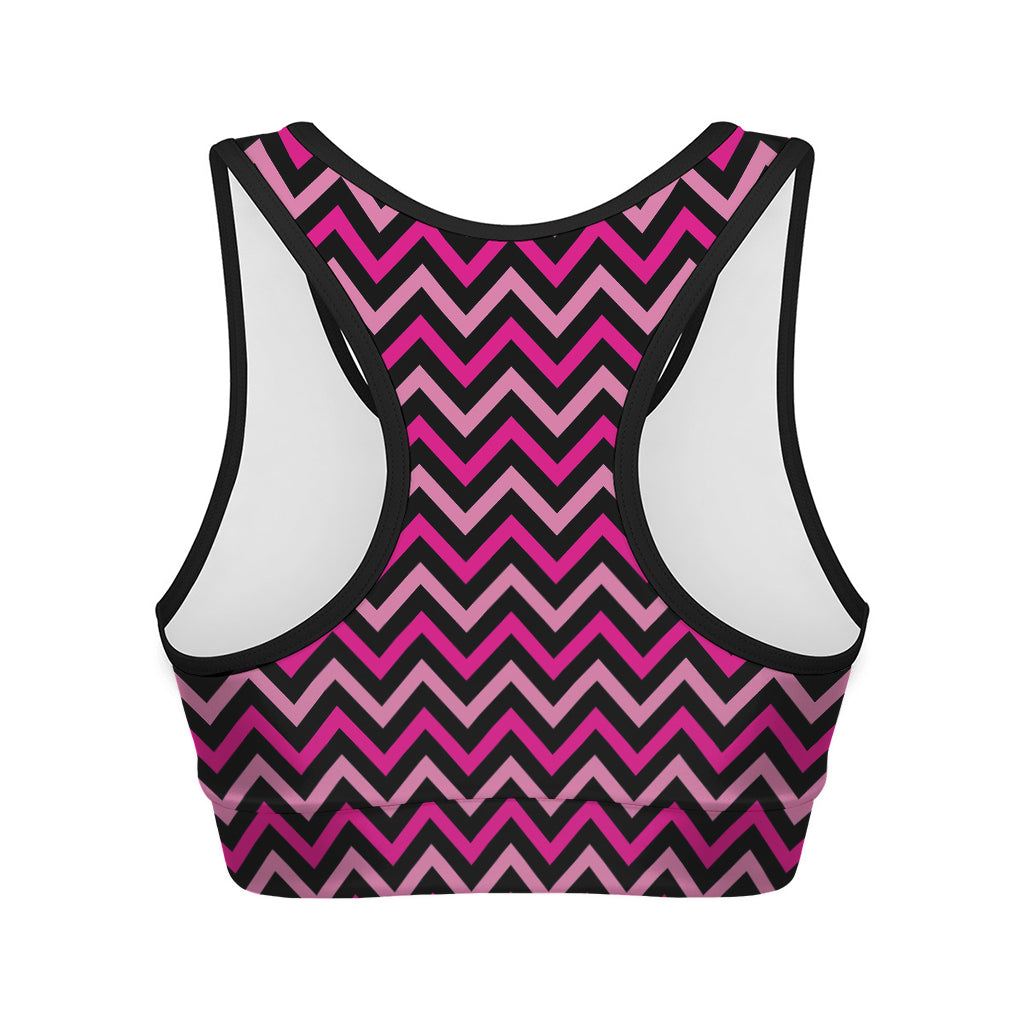 Hot Pink And Black Chevron Pattern Print Women's Sports Bra