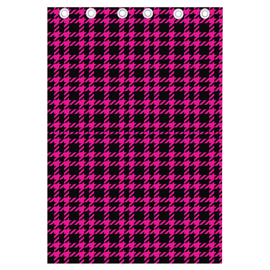 Hot Pink And Black Houndstooth Print Curtain