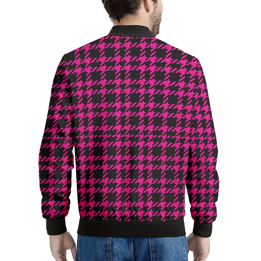Hot Pink And Black Houndstooth Print Men's Bomber Jacket