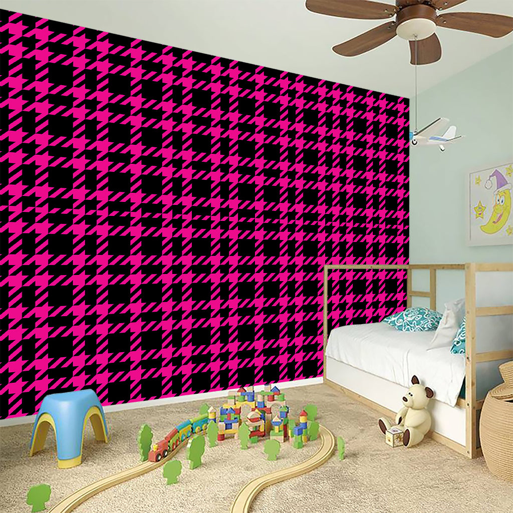 Hot Pink And Black Houndstooth Print Wall Sticker