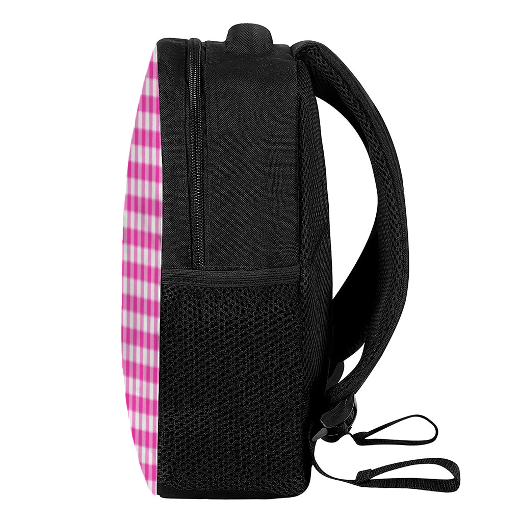 Hot Pink And White Buffalo Check Print Casual Backpack