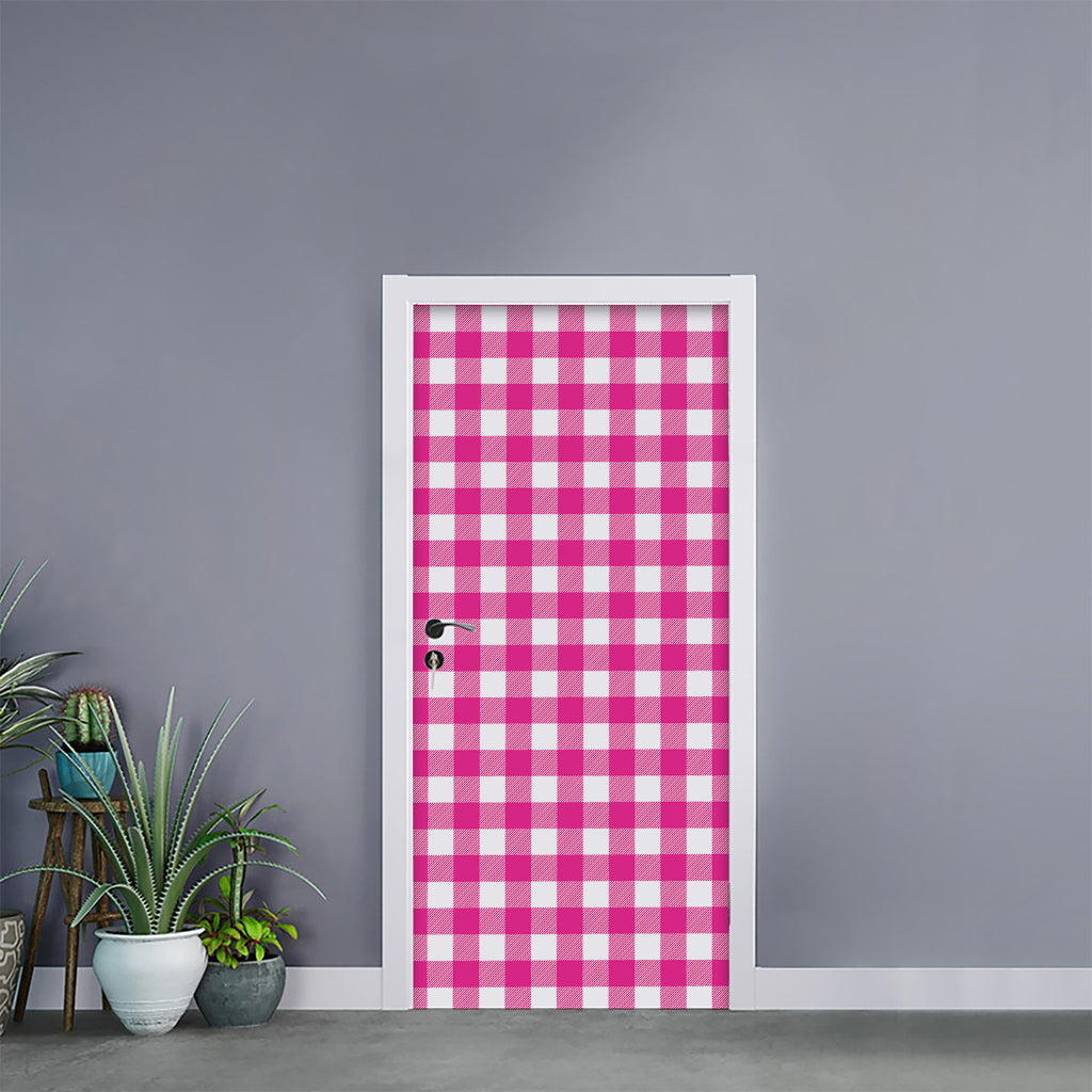 Hot Pink And White Buffalo Check Print Door Sticker