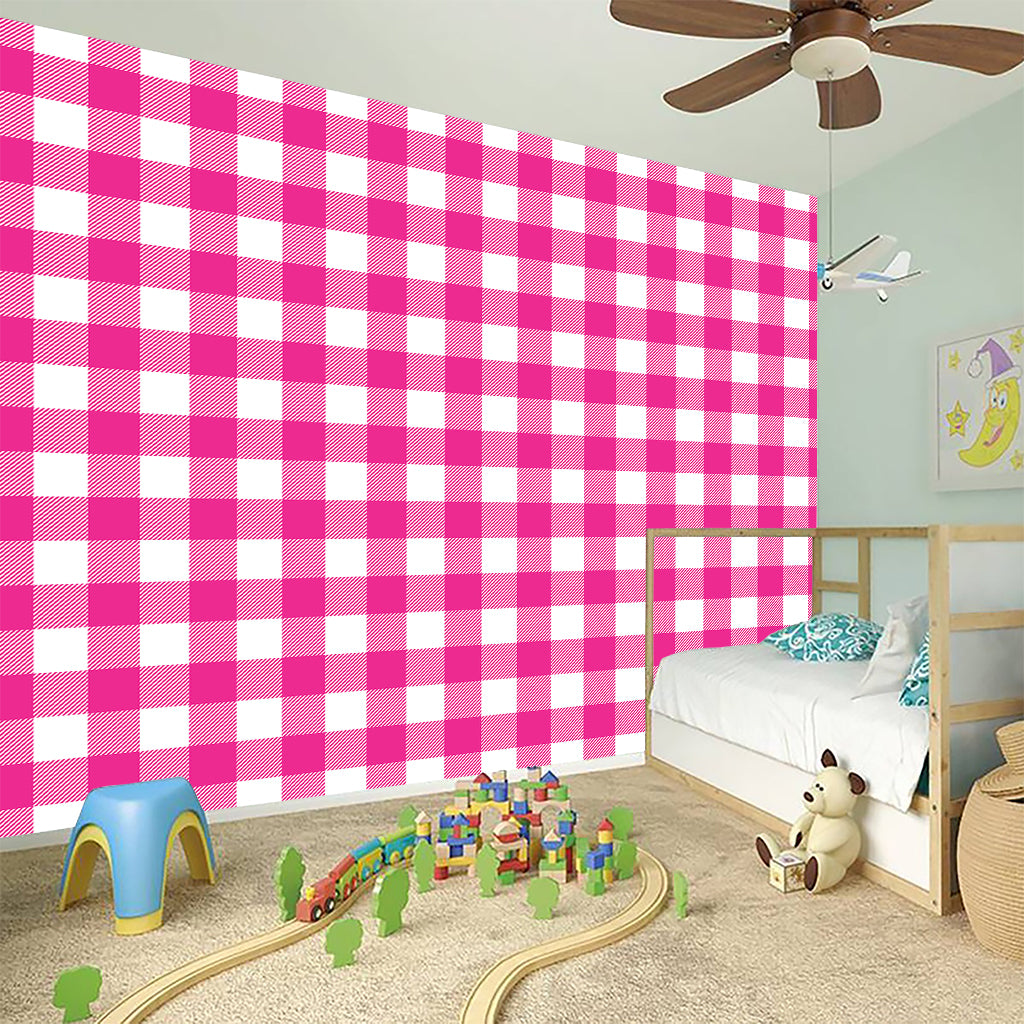 Hot Pink And White Buffalo Check Print Wall Sticker