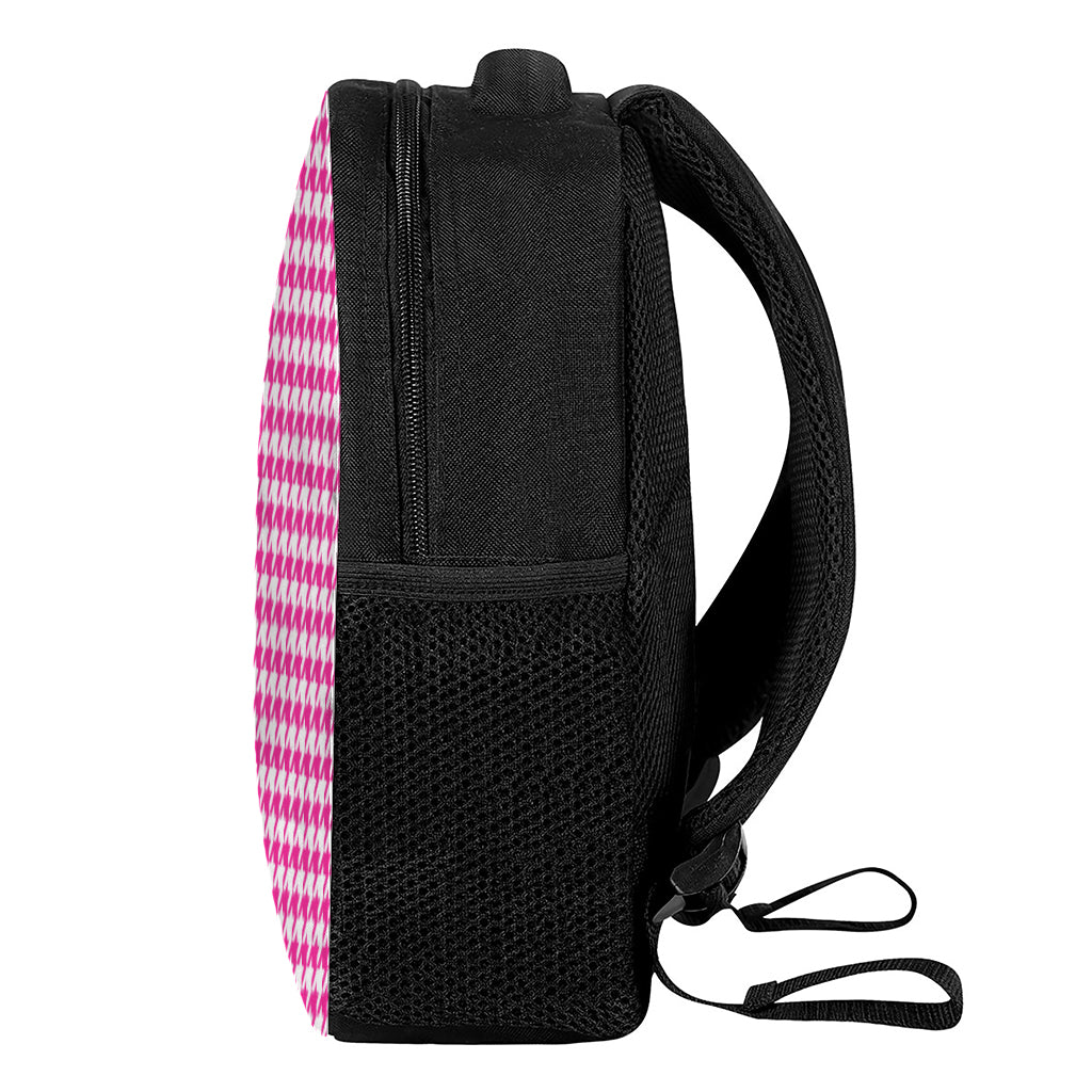 Hot Pink And White Houndstooth Print Casual Backpack