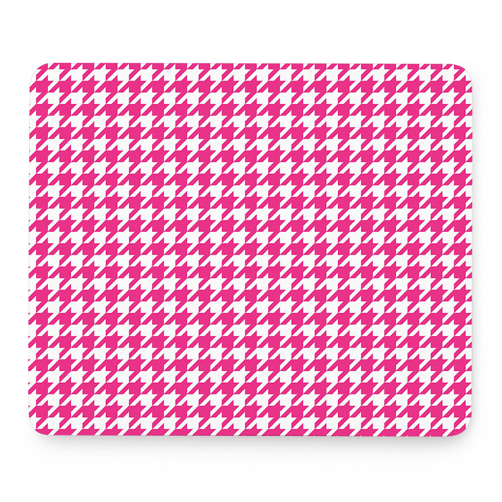 Hot Pink And White Houndstooth Print Mouse Pad