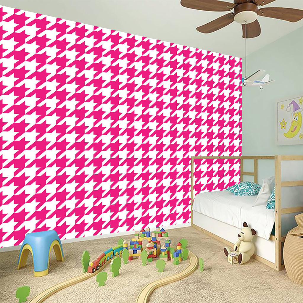 Hot Pink And White Houndstooth Print Wall Sticker