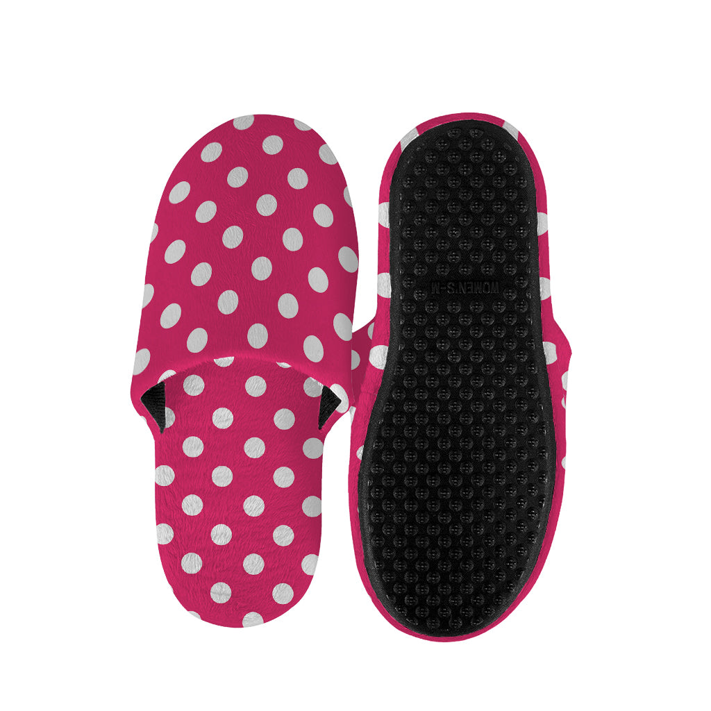 Hot Pink And White Polka Dot Print Slippers