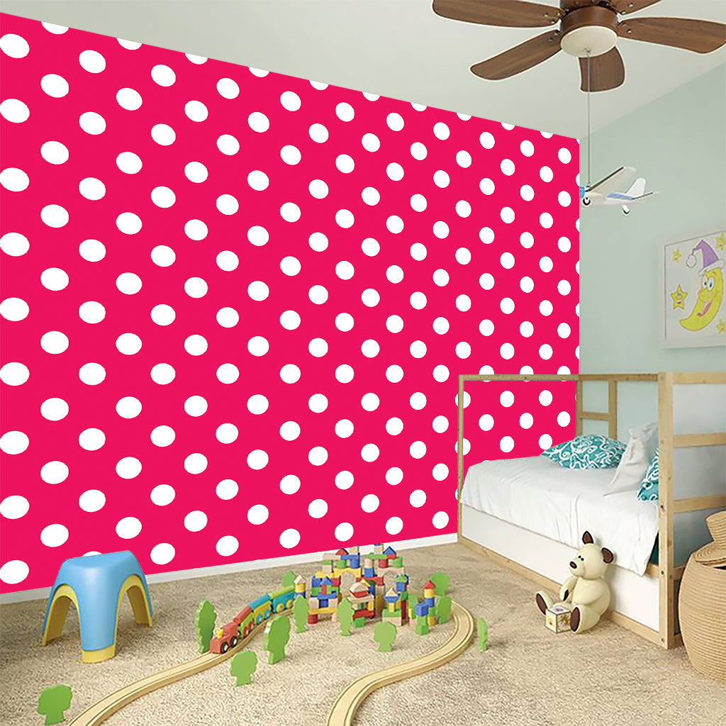 Hot Pink And White Polka Dot Print Wall Sticker