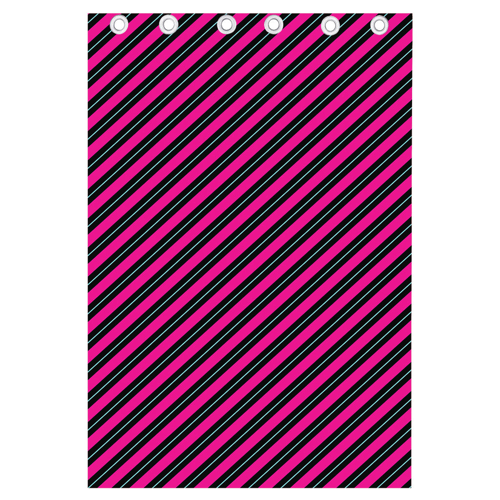 Hot Pink Black And Blue Stripes Print Curtain