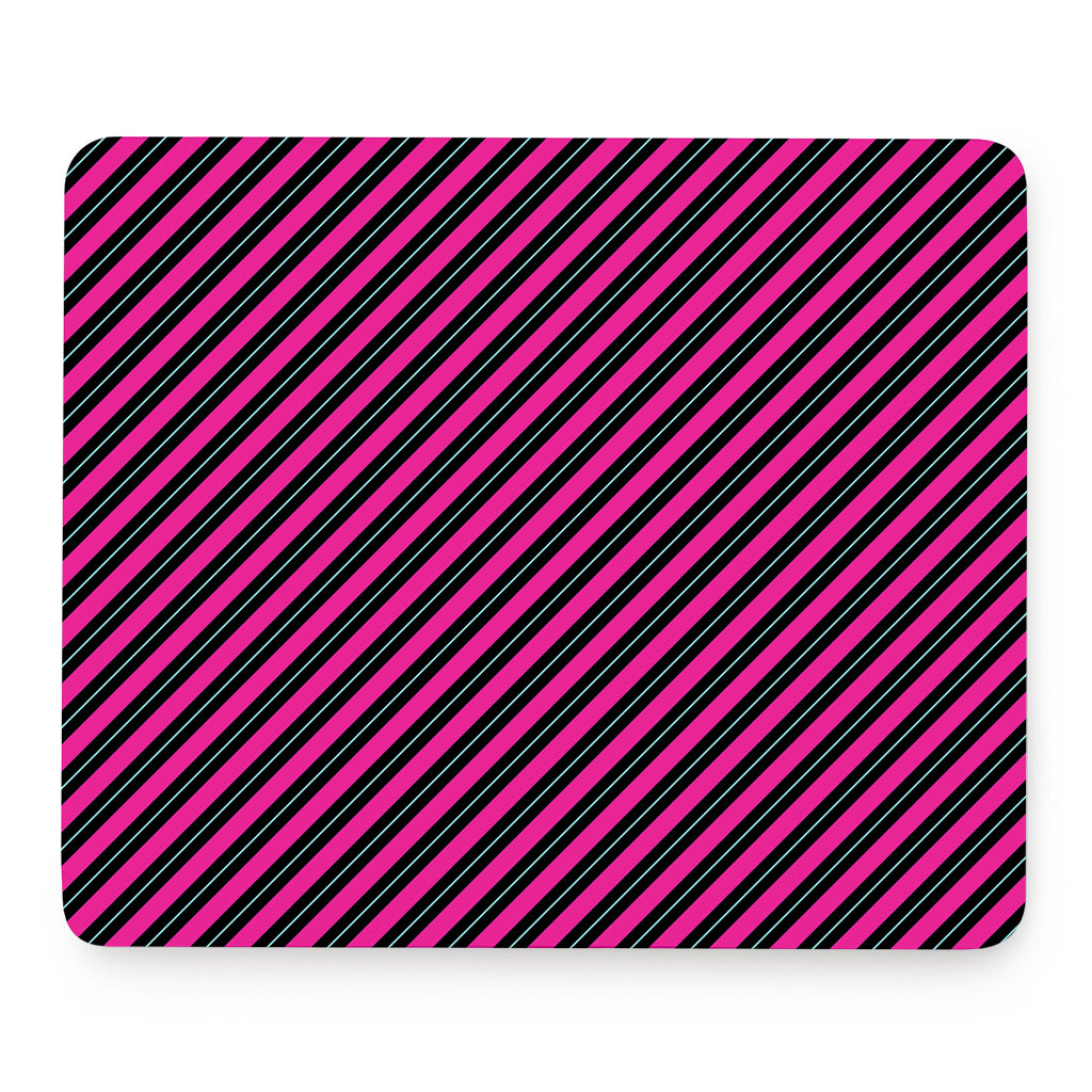 Hot Pink Black And Blue Stripes Print Mouse Pad