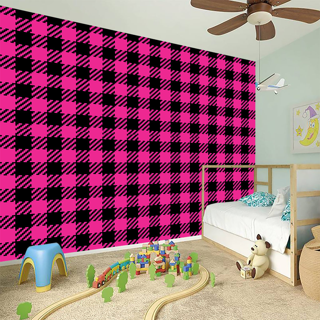 Hot Pink Buffalo Plaid Print Wall Sticker