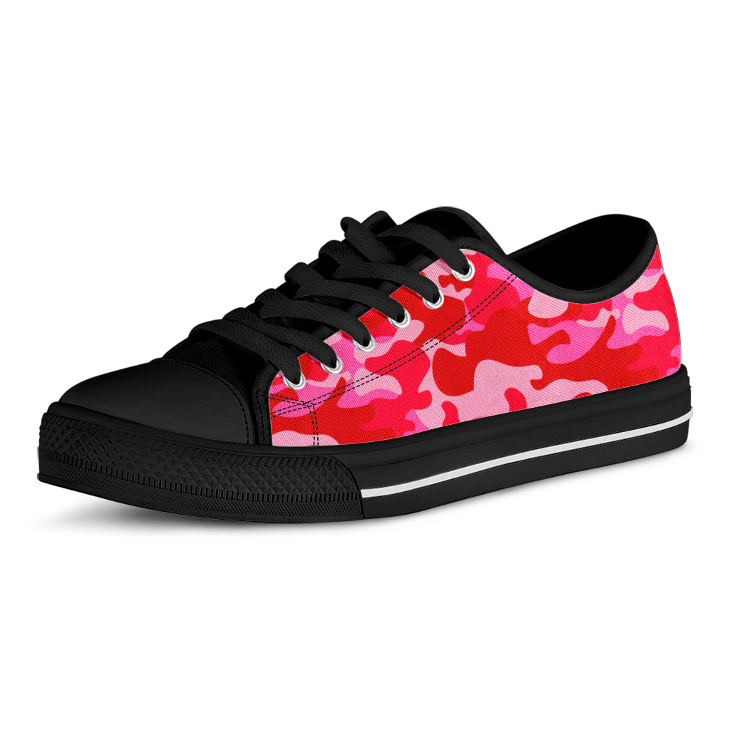 Hot Pink Camouflage Print Black Low Top Sneakers
