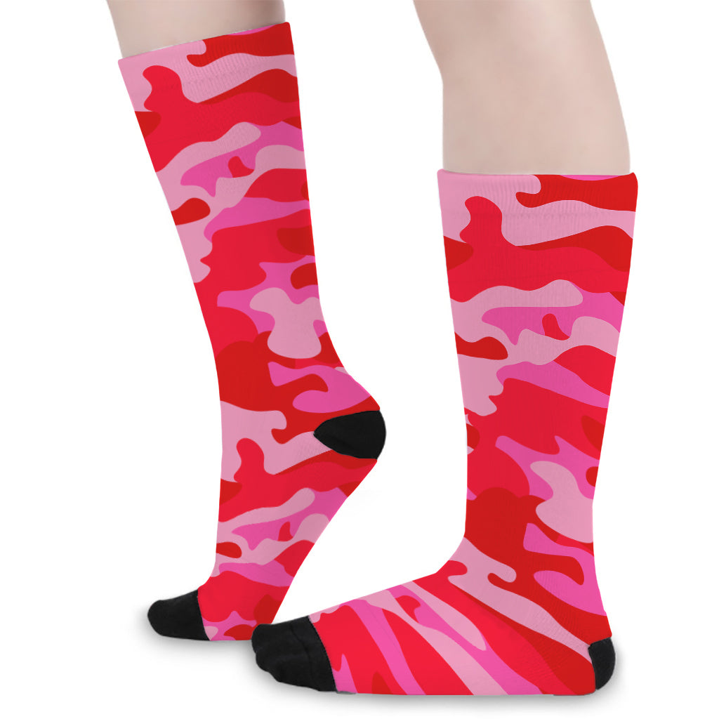 Hot Pink Camouflage Print Long Socks