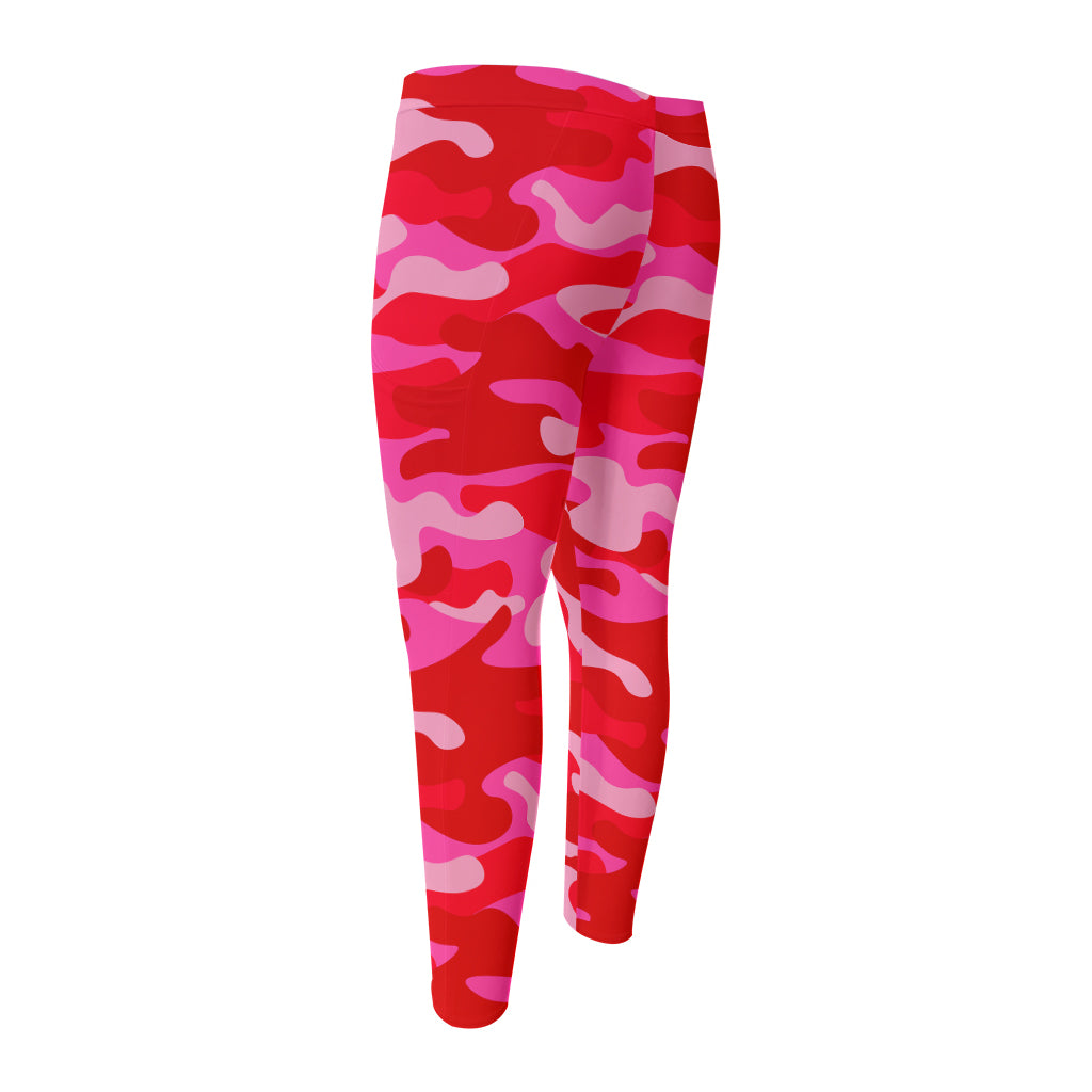Hot Pink Camouflage Print Men's Compression Pants