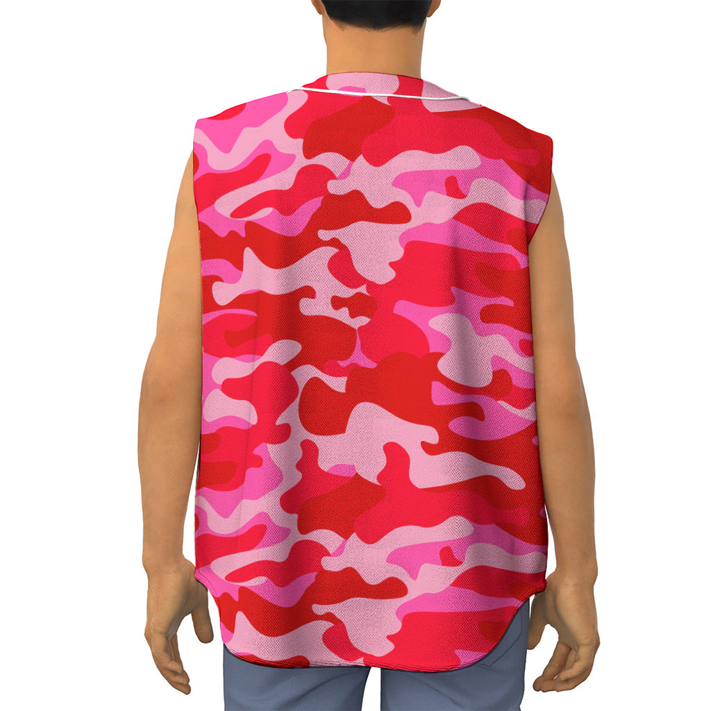 Hot Pink Camouflage Print Sleeveless Baseball Jersey