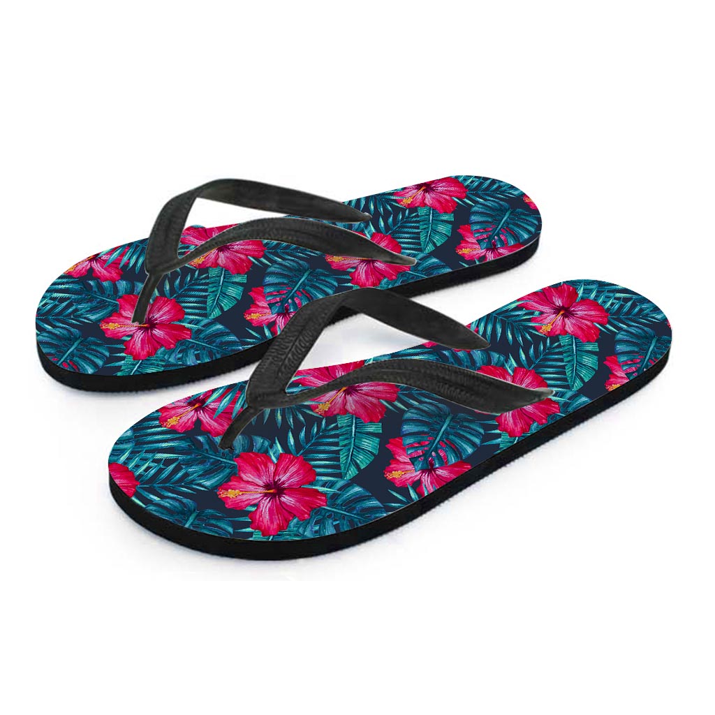 Hot Pink Hibiscus Tropical Pattern Print Flip Flops