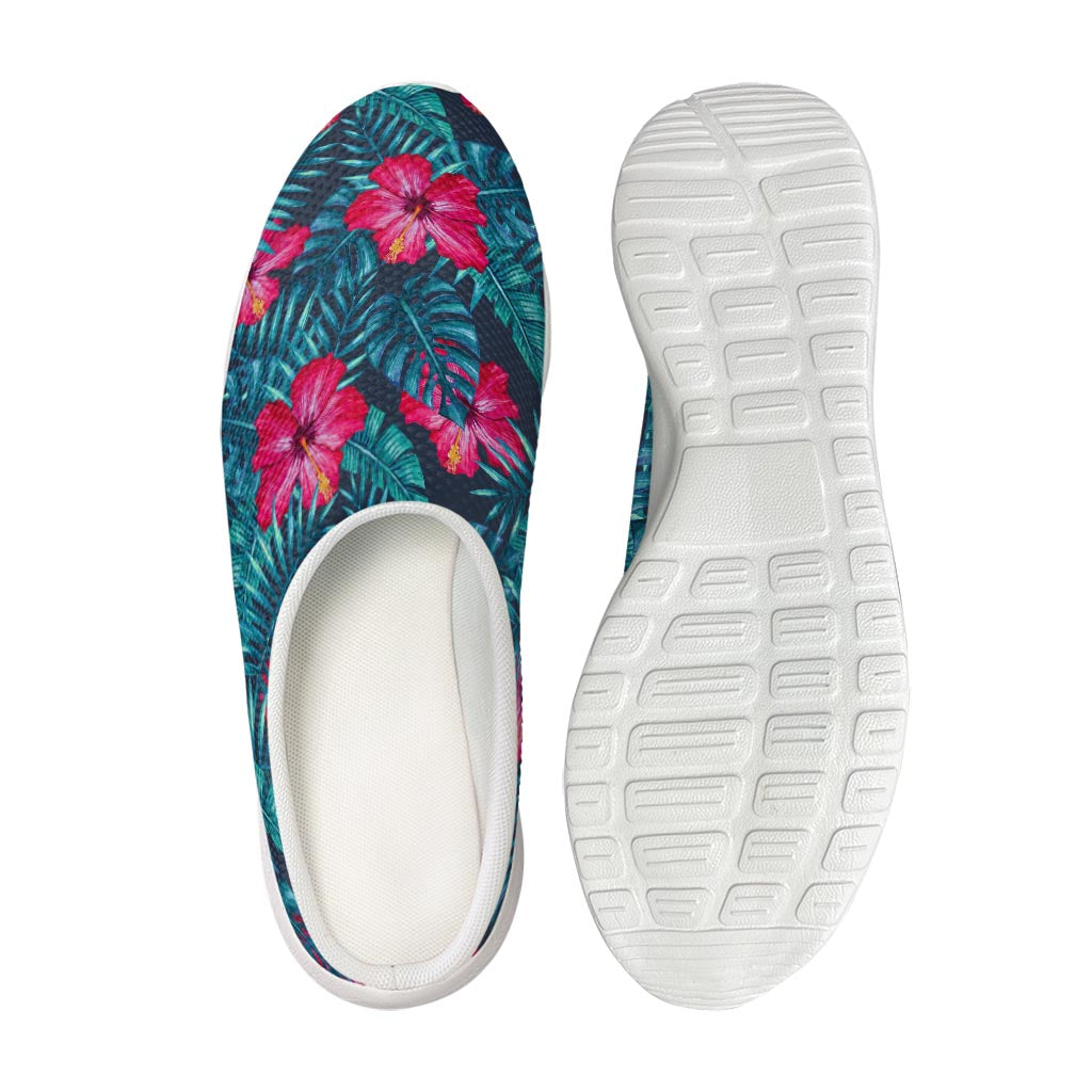 Hot Pink Hibiscus Tropical Pattern Print Mesh Casual Shoes