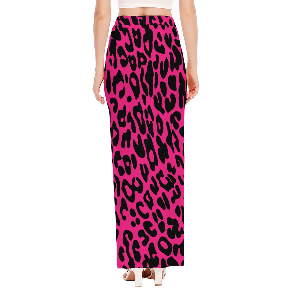 Hot Pink Leopard Print High Slit Maxi Skirt