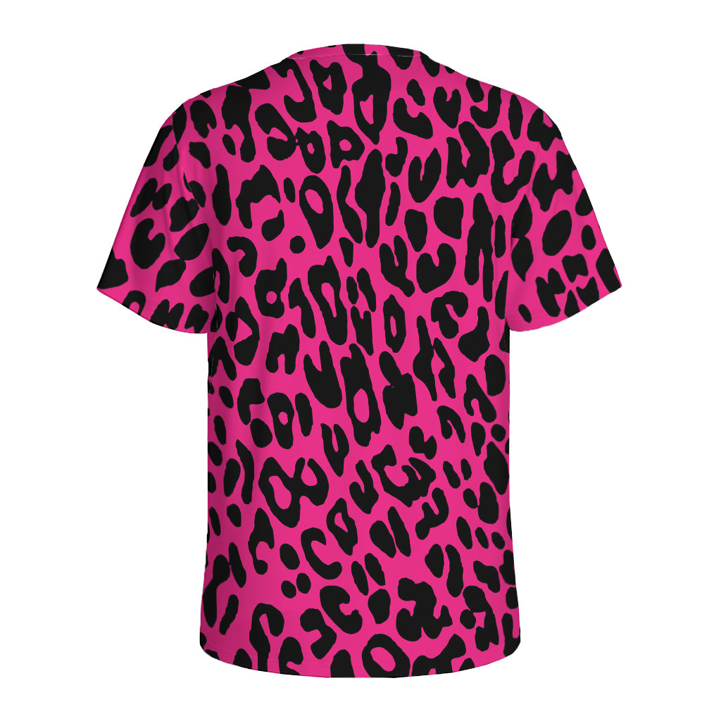 Hot Pink Leopard Print Men's Sports T-Shirt