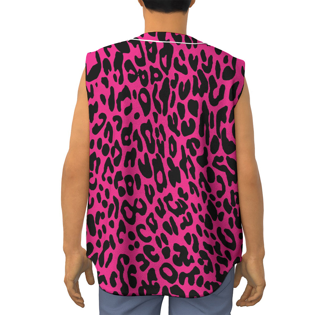 Hot Pink Leopard Print Sleeveless Baseball Jersey