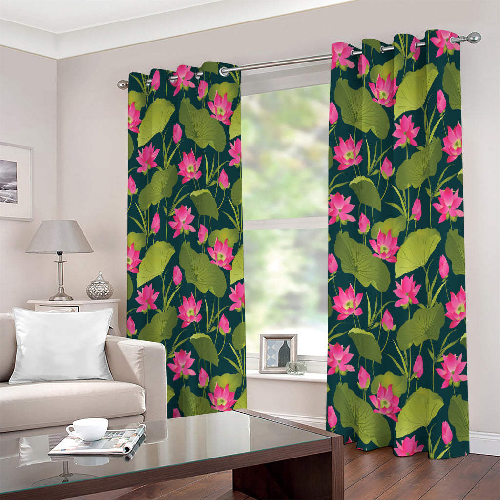Hot Pink Lotus Pattern Print Extra Wide Grommet Curtains