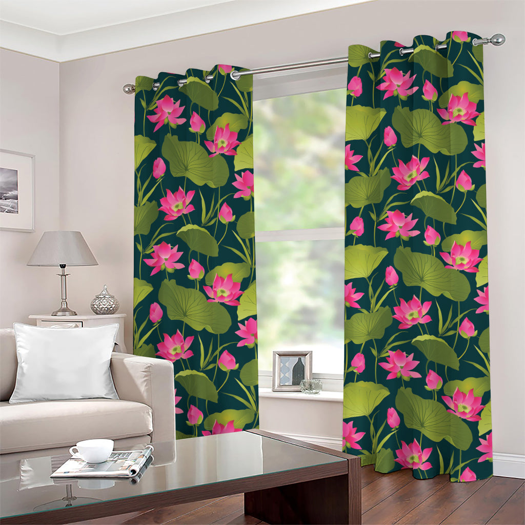 Hot Pink Lotus Pattern Print Grommet Curtains
