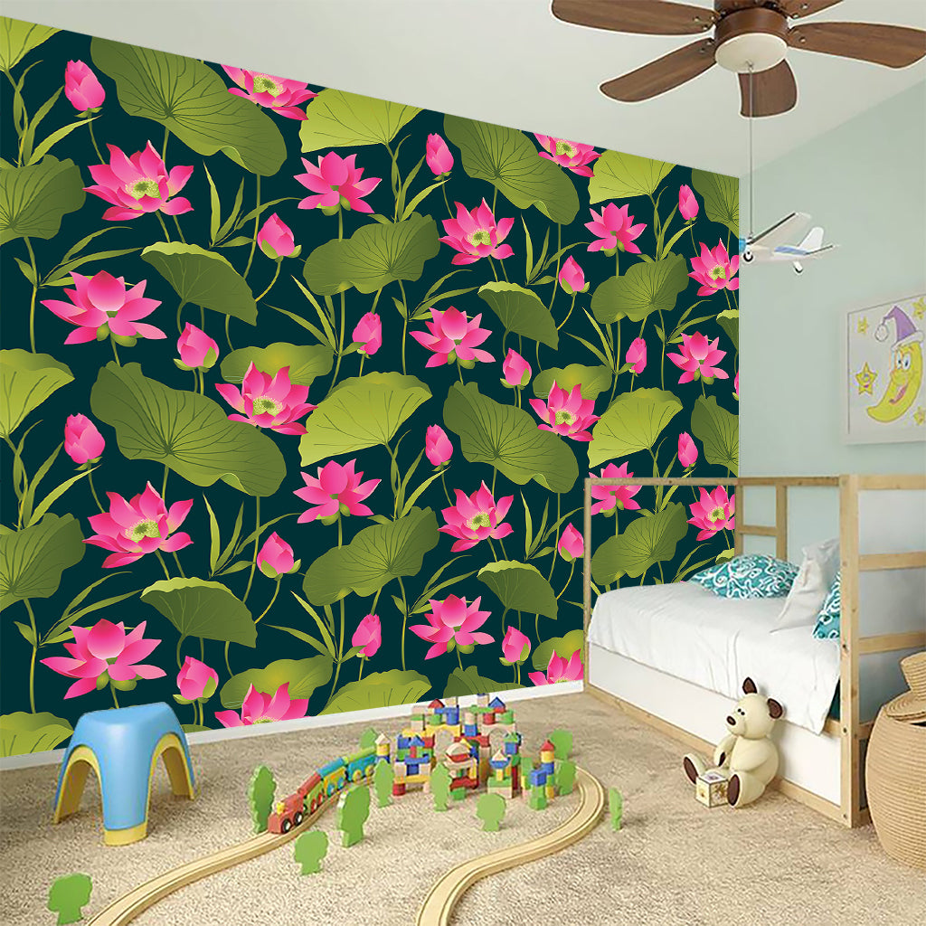 Hot Pink Lotus Pattern Print Wall Sticker