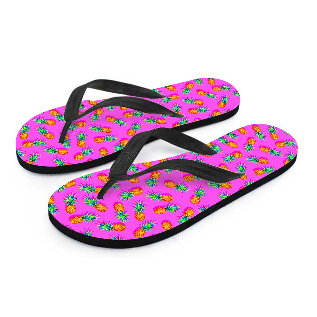 Hot Pink Pineapple Pattern Print Flip Flops