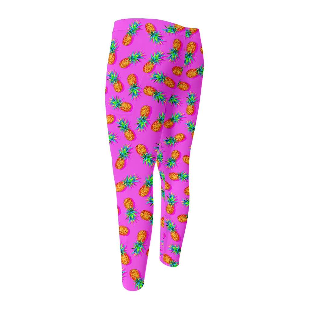 Hot Pink Pineapple Pattern Print Men's Compression Pants
