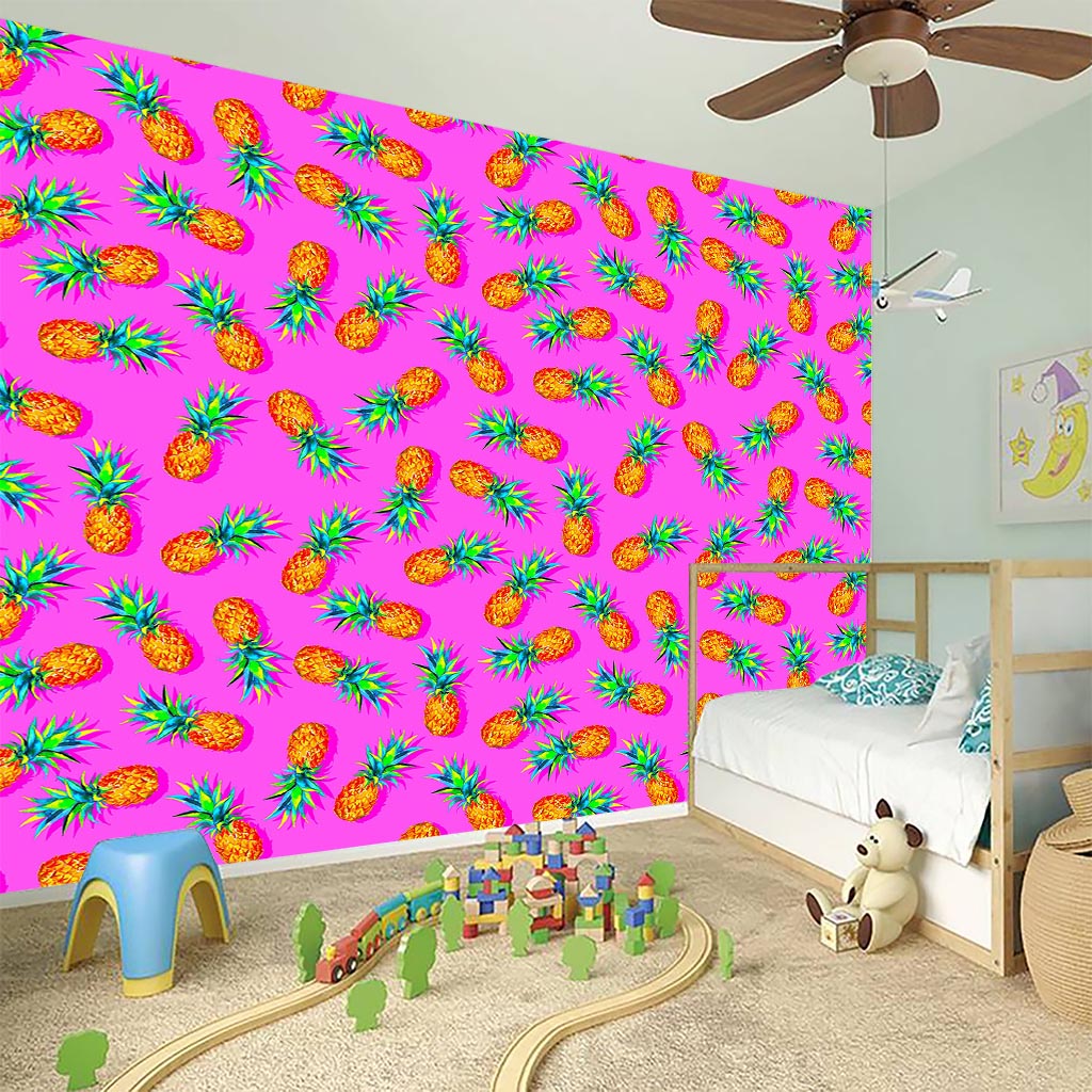 Hot Pink Pineapple Pattern Print Wall Sticker
