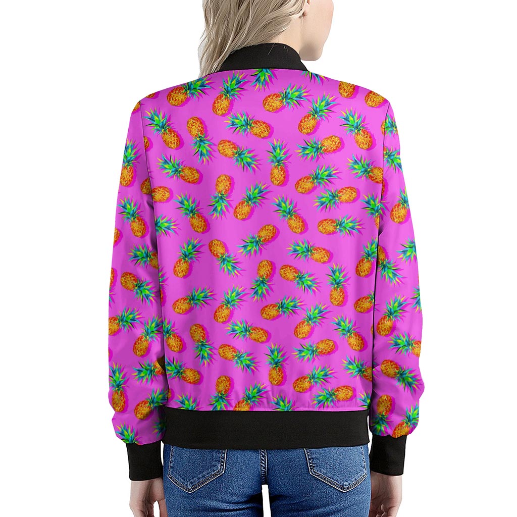 Hot Pink Pineapple Pattern Print Women's Bomber Jacket