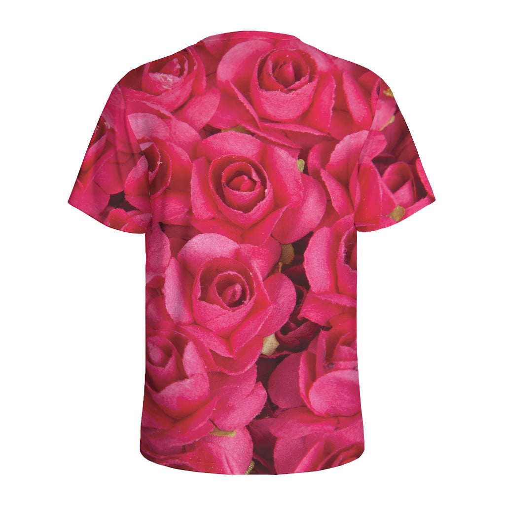 Hot Pink Rose Print Men's Sports T-Shirt