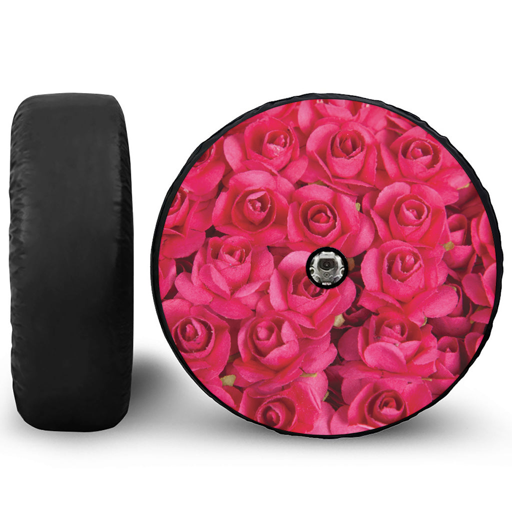 Hot Pink Rose Print Tire Cover With Camera Hole